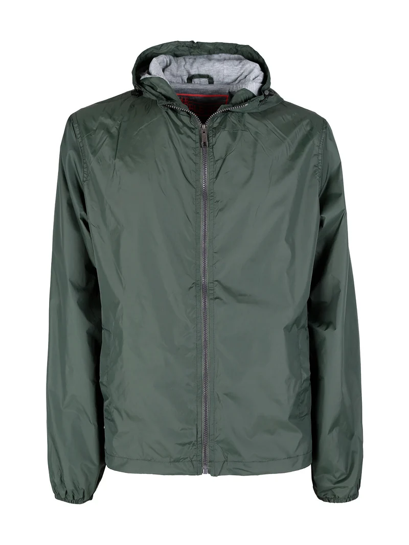 Giacca a vento da uomo con cappuccio e zip - militare