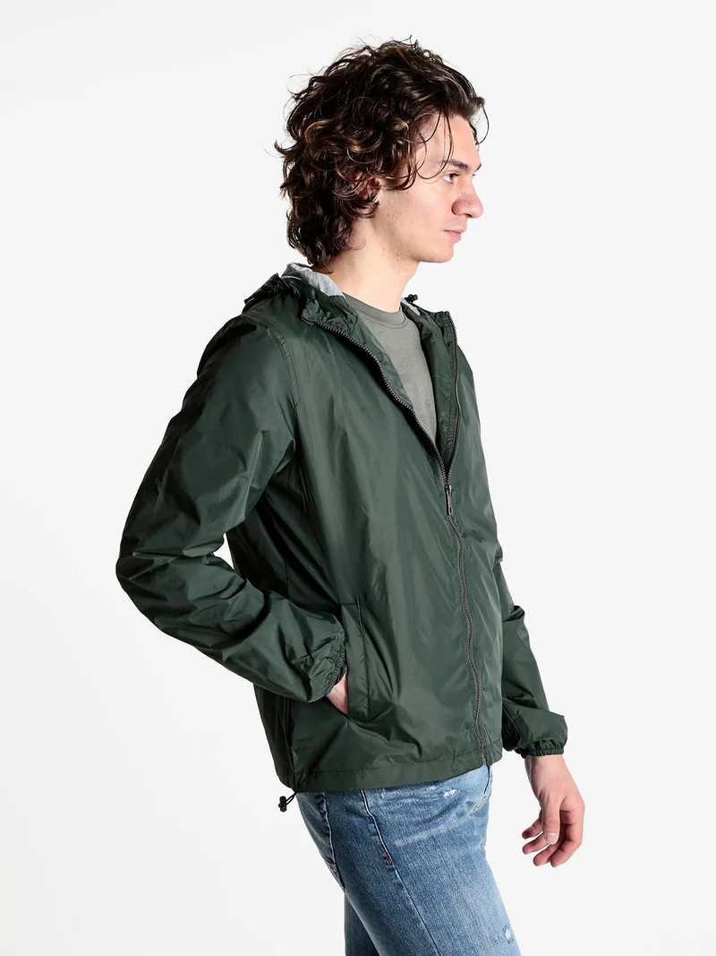 Giacca a vento da uomo con cappuccio e zip - militare