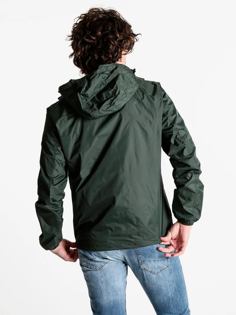 Giacca a vento da uomo con cappuccio e zip - militare
