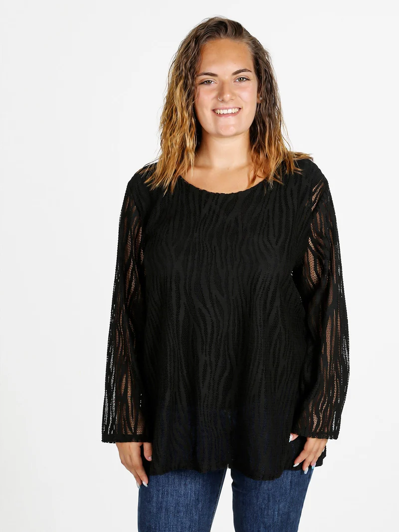 Blusa donna ricamata a maniche lunghe - nero