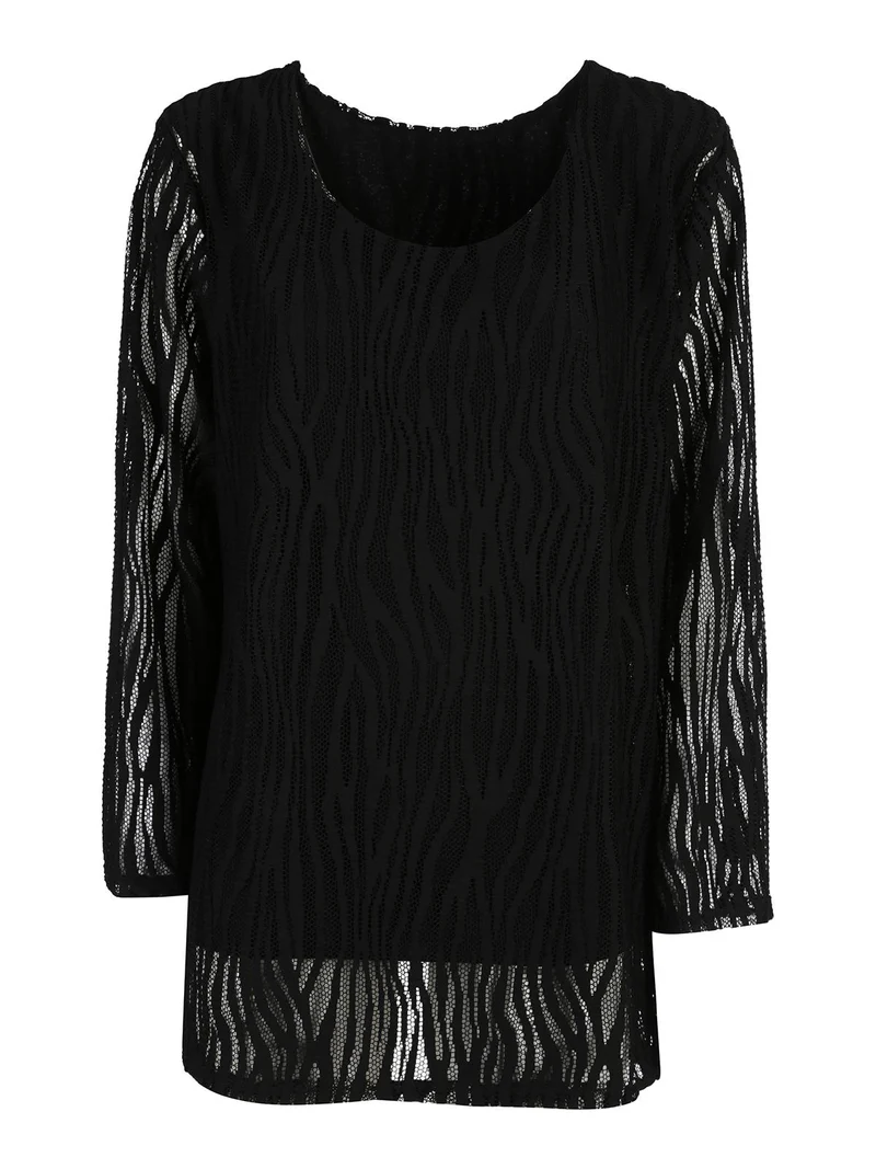 Blusa donna ricamata a maniche lunghe - nero