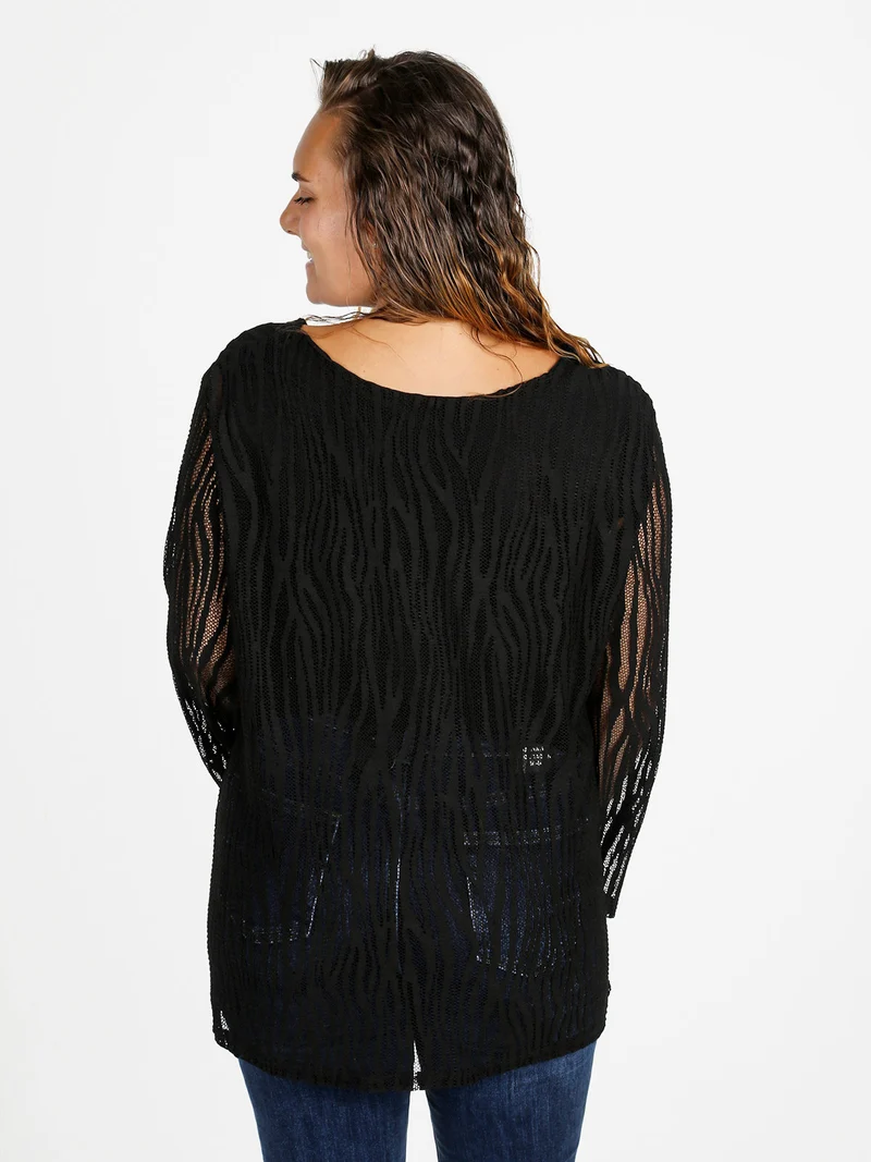 Blusa donna ricamata a maniche lunghe - nero