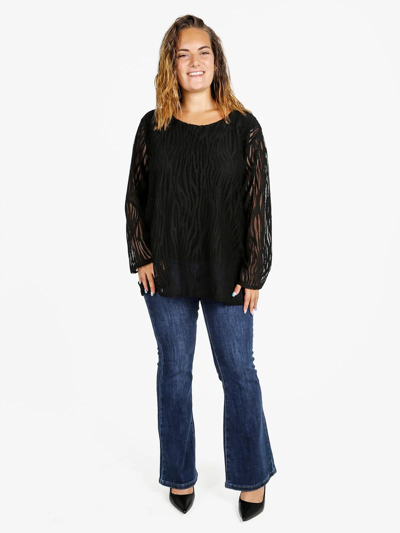 Blusa donna ricamata a maniche lunghe - nero