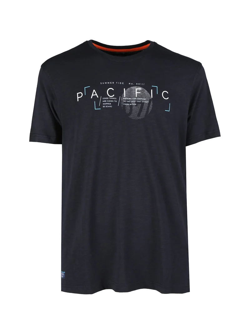 T-shirt uomo in cotone con stampa scrtita - blu scuro