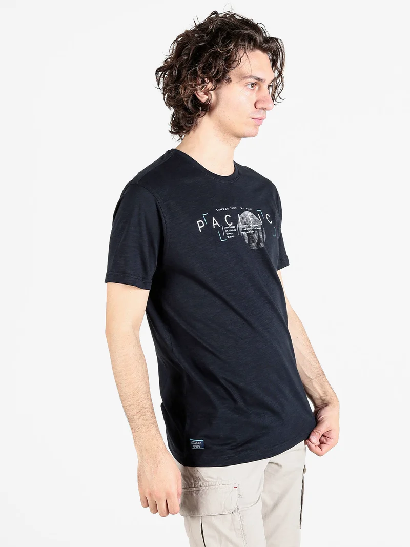 T-shirt uomo in cotone con stampa scrtita - blu scuro