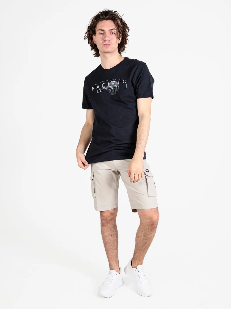 T-shirt uomo in cotone con stampa scrtita - blu scuro