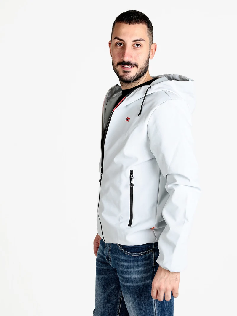 Giacca a vento da uomo impermeabile con cappuccio e zip - perla