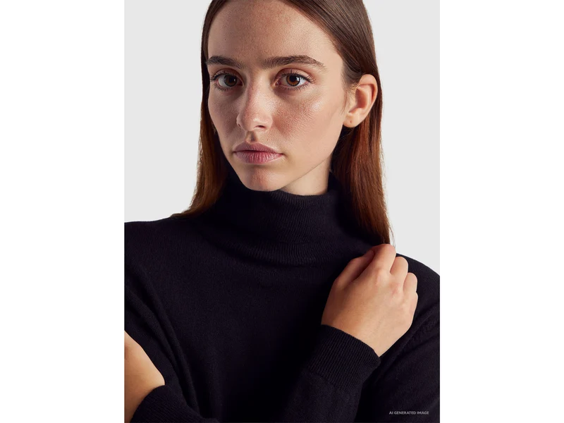Schwarzer Rollkragenpullover aus reiner Merinowolle