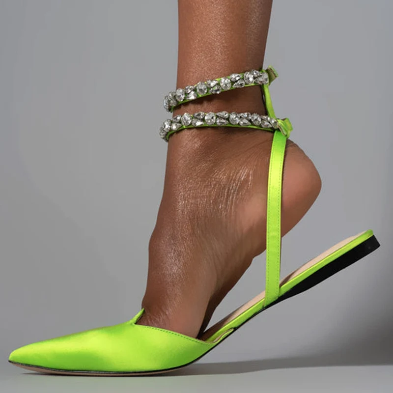 Damen Sandalen | Flache Sommer Slides | Kristallspitze & Knöchelriemen | Modischer Stil