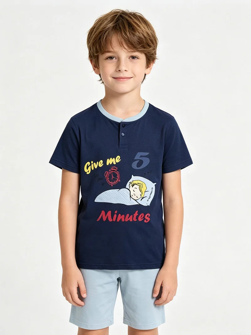 Pigiama corto in cotone T-shirt + pantaloncino - blu scuro