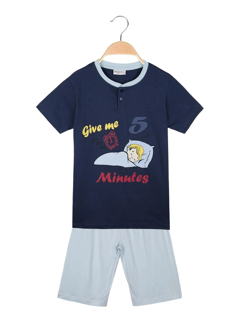 Pigiama corto in cotone T-shirt + pantaloncino - blu scuro