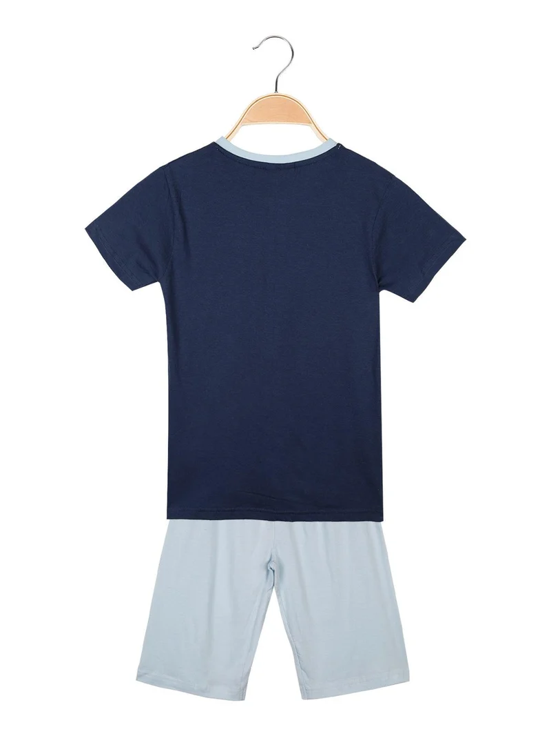 Pigiama corto in cotone T-shirt + pantaloncino - blu scuro