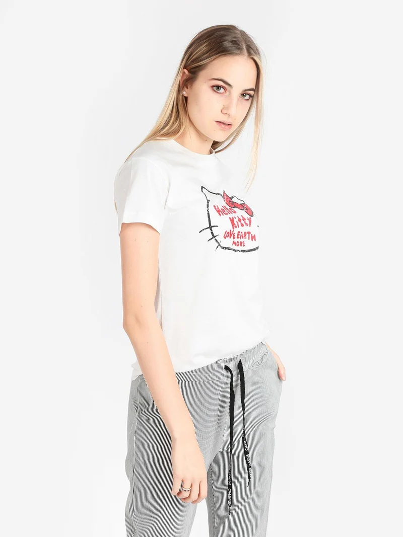T-shirt donna in cotone con stampa - bianco