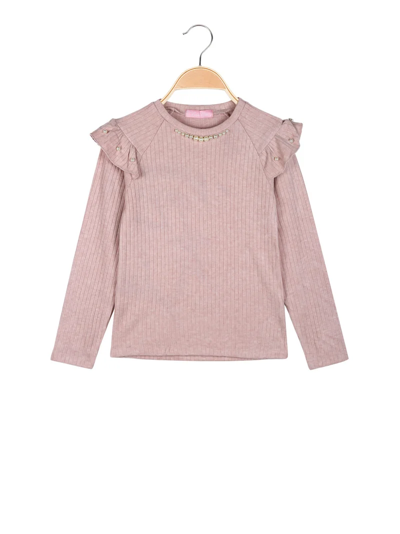 Maglia da bambina a maniche lunghe con dettagli di perle - rosa