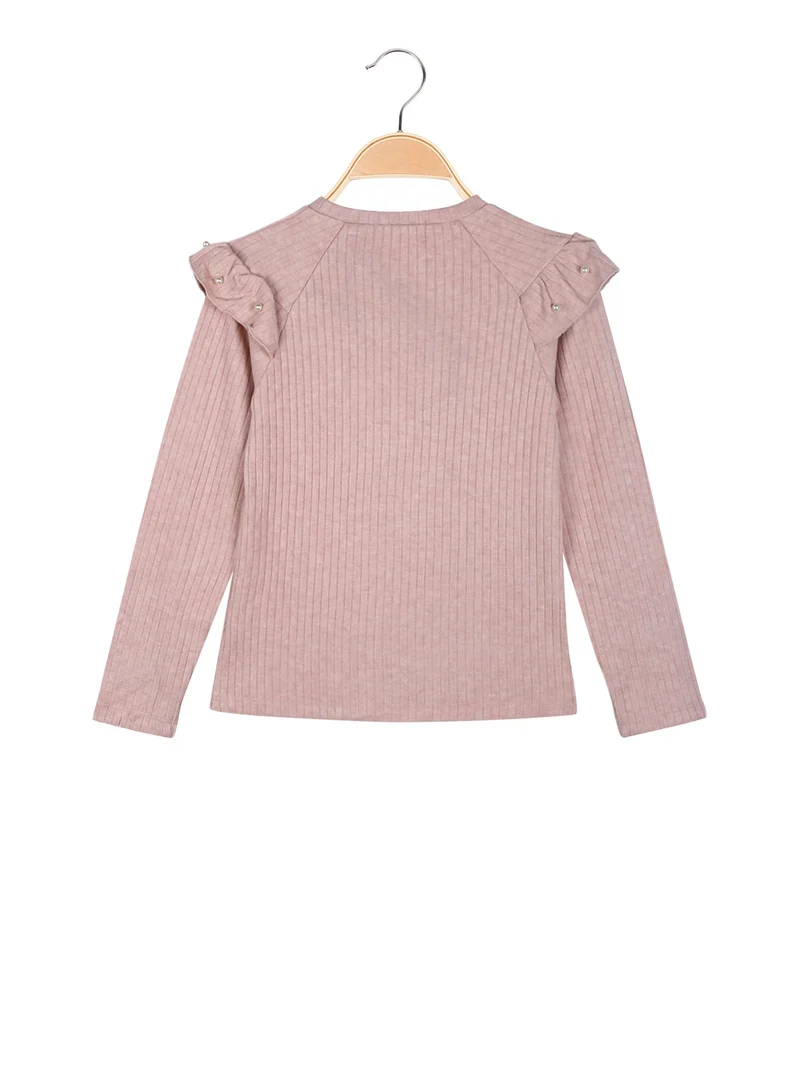 Maglia da bambina a maniche lunghe con dettagli di perle - rosa