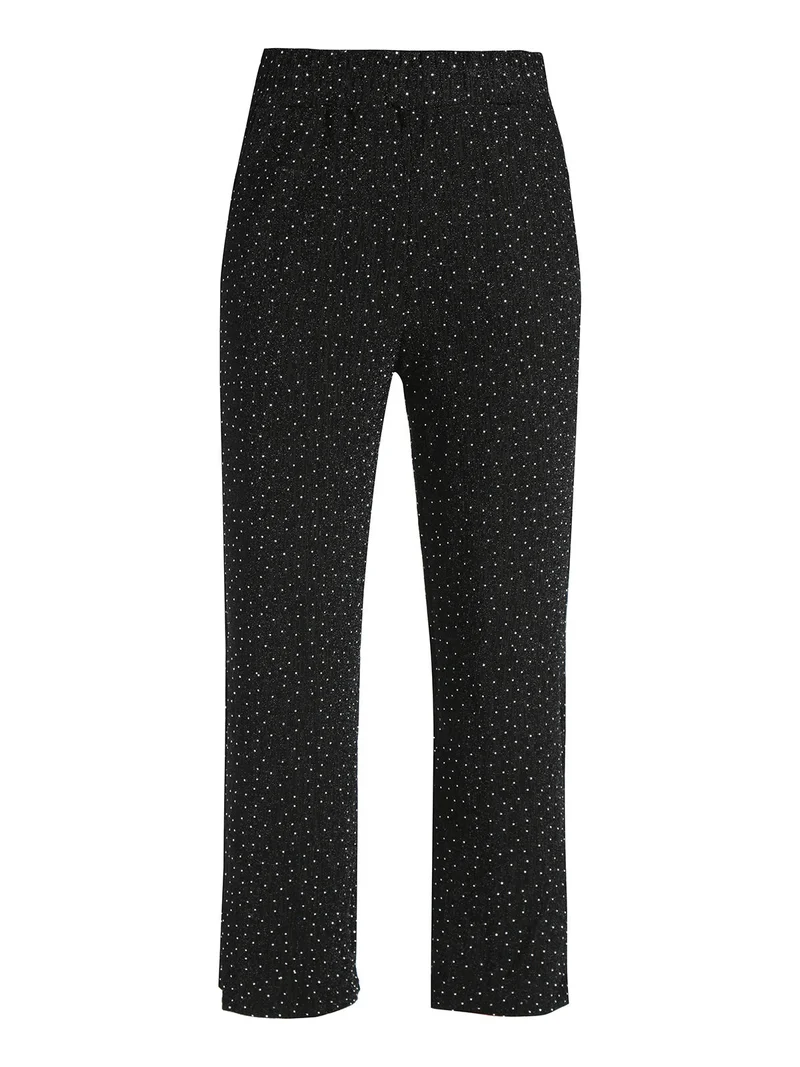 Pantaloni donna in lurex con piccole borchie - nero