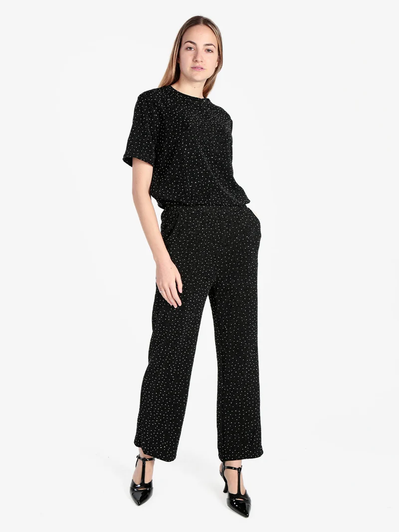 Pantaloni donna in lurex con piccole borchie - nero