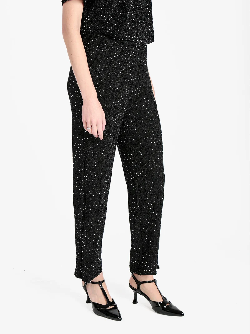 Pantaloni donna in lurex con piccole borchie - nero