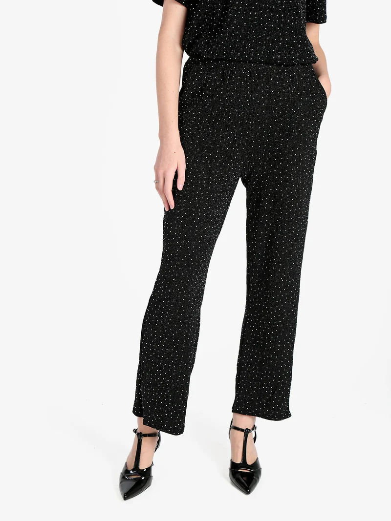Pantaloni donna in lurex con piccole borchie - nero