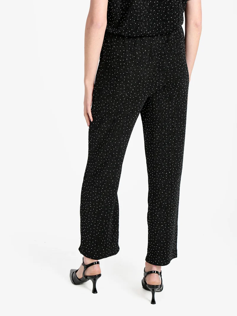 Pantaloni donna in lurex con piccole borchie - nero
