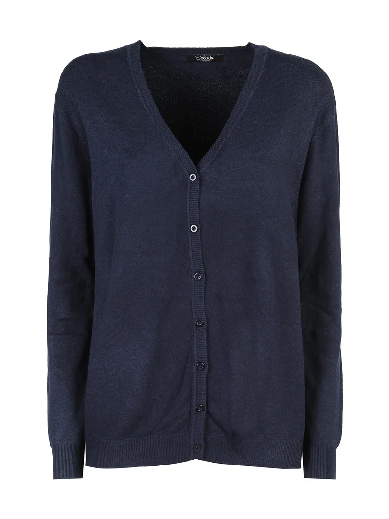 Cardigan donna in maglia con bottoni - blu scuro