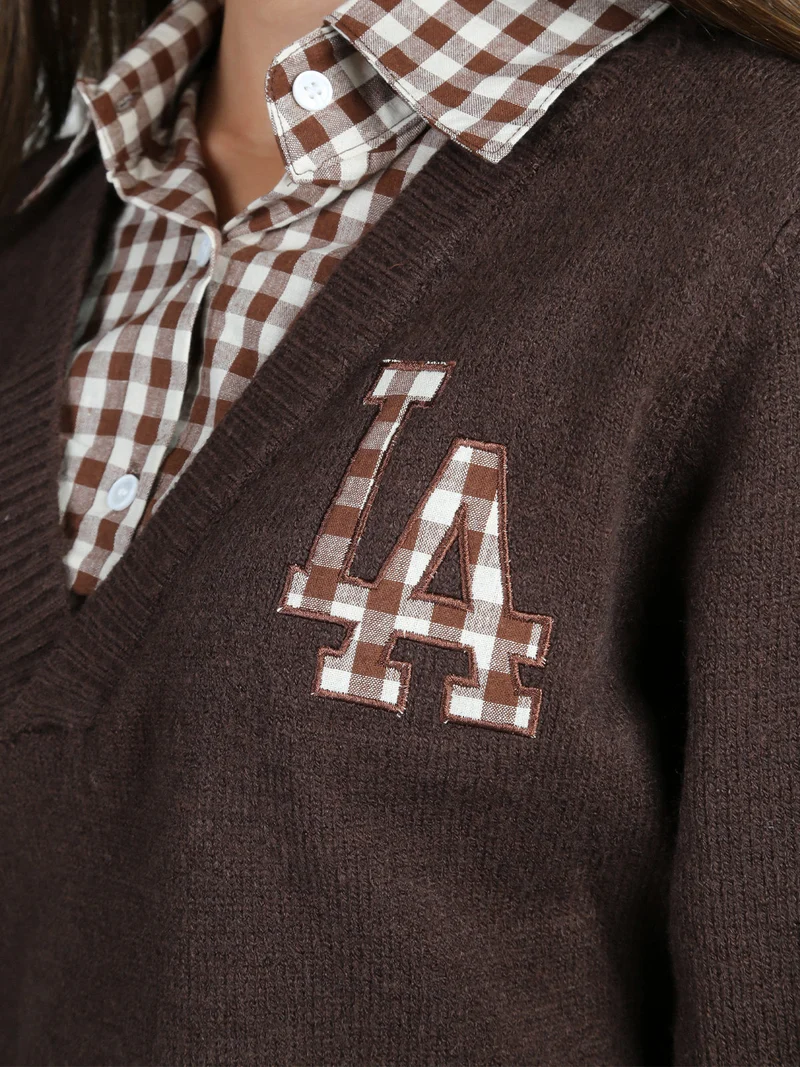 Maglione donna oversize con collo a camicia - moro