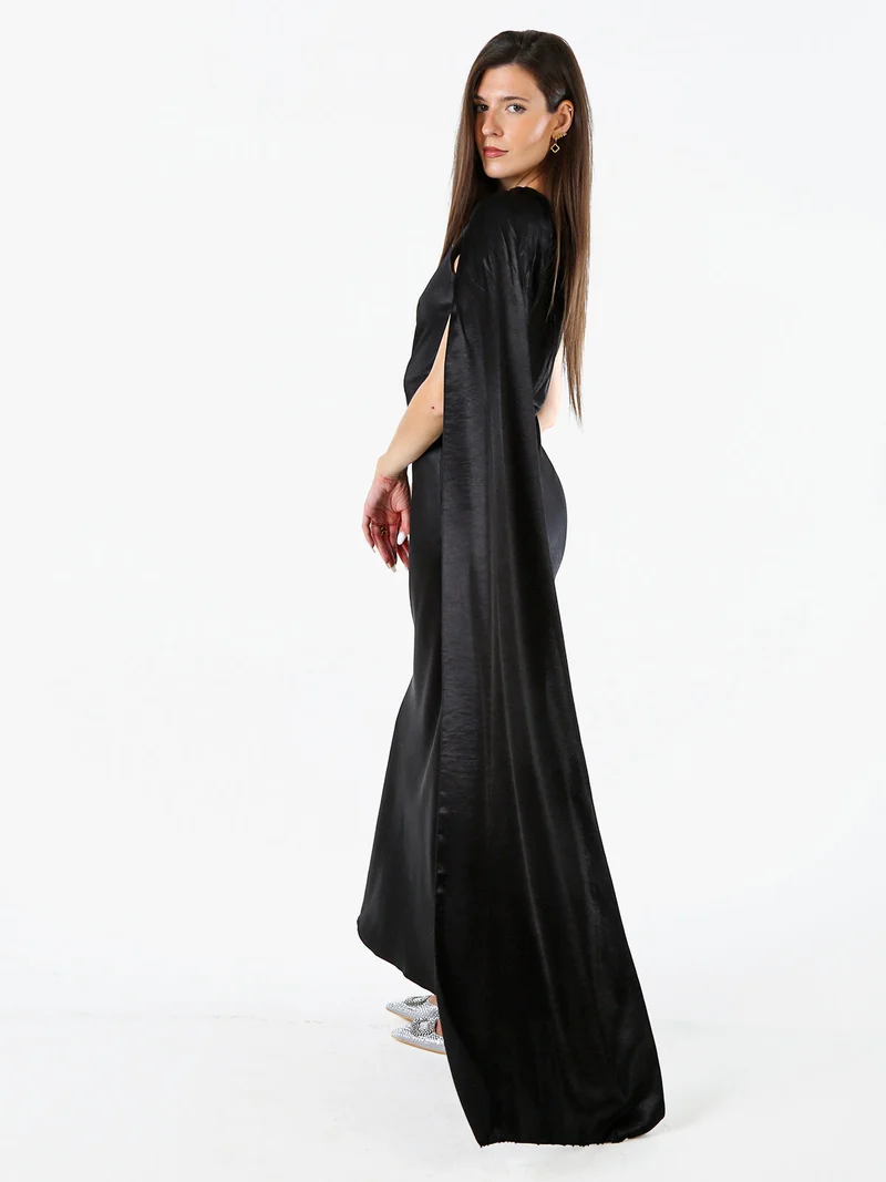 Abito elegante da donna monospalla con stola incorporata - nero
