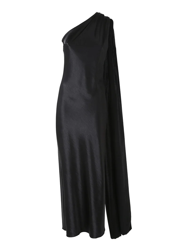 Abito elegante da donna monospalla con stola incorporata - nero