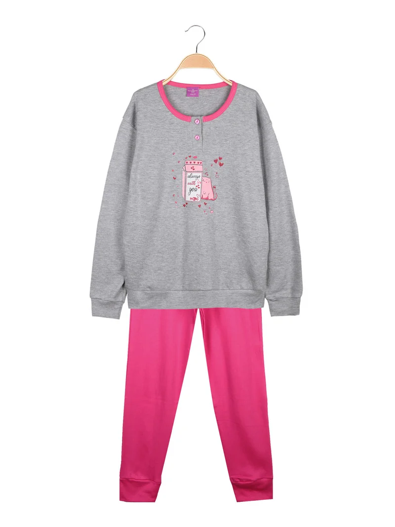 Pigiama lungo in caldo cotone da bimba - fucsia