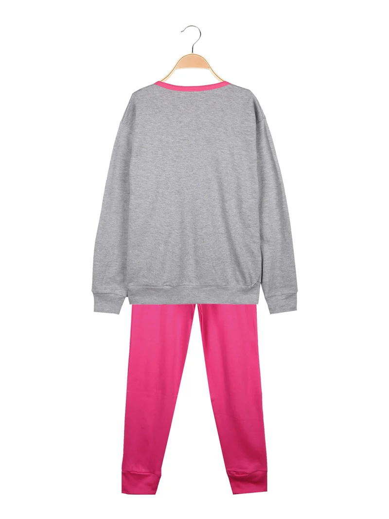 Pigiama lungo in caldo cotone da bimba - fucsia