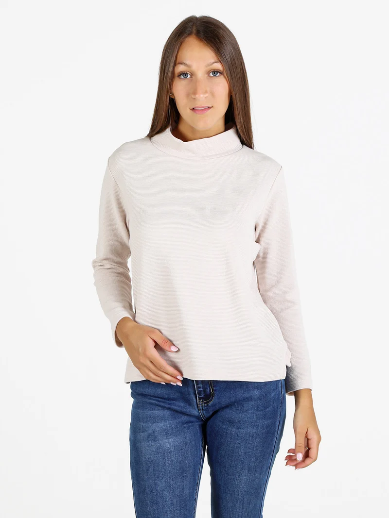 Maglia donna a maniche lunghe accollata - panna