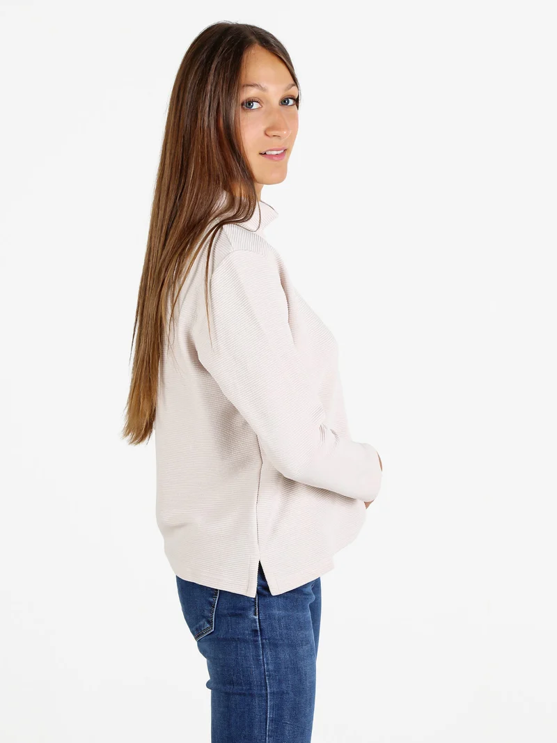 Maglia donna a maniche lunghe accollata - panna