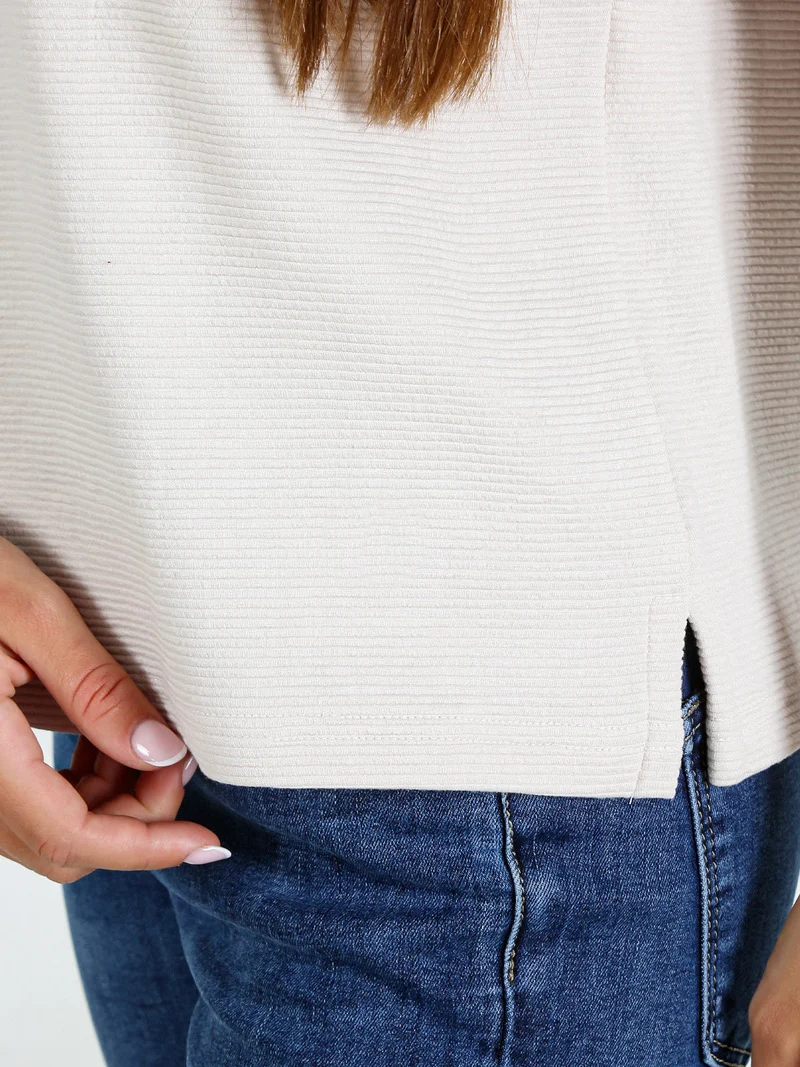 Maglia donna a maniche lunghe accollata - panna