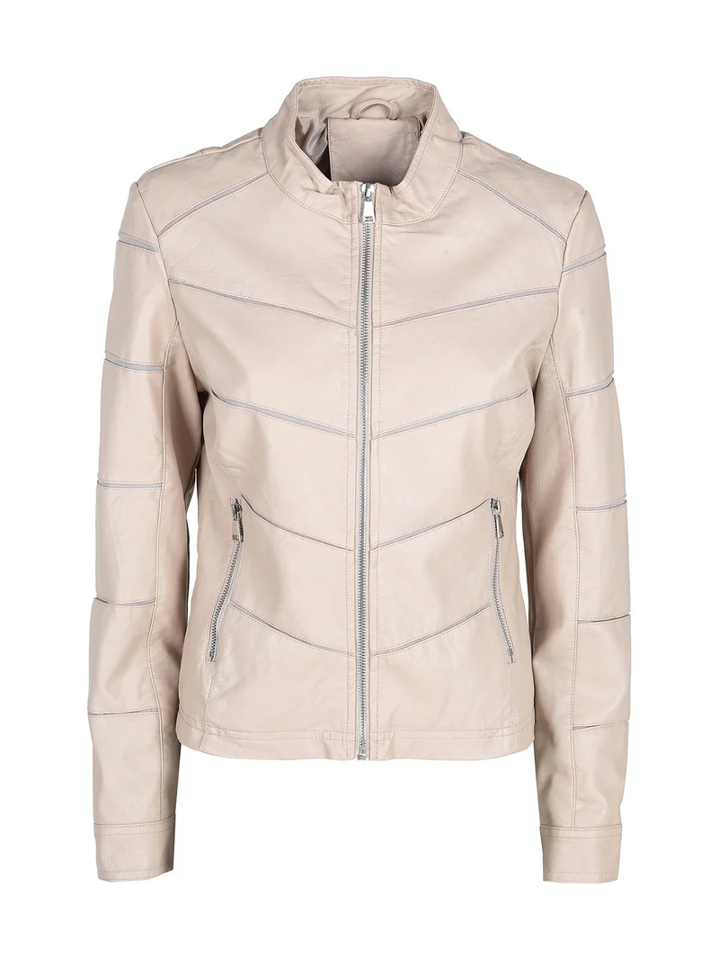 Giacca in ecopelle da donna con zip - beige