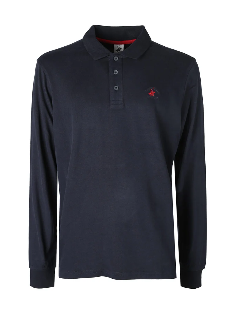 Polo da uomo a maniche lunghe in cotone - blu scuro