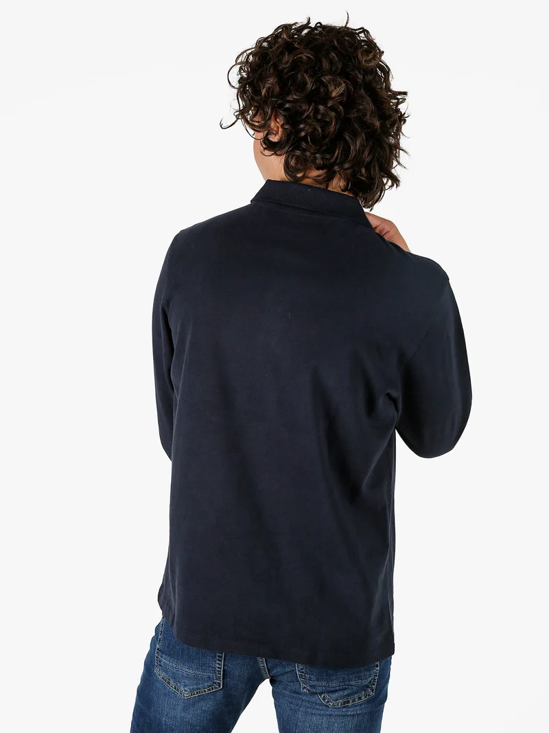 Polo da uomo a maniche lunghe in cotone - blu scuro