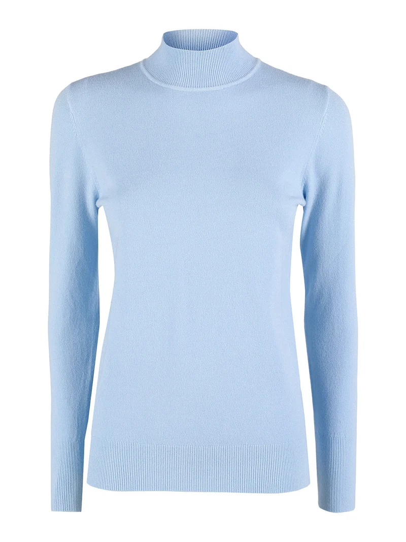 Pullover donna lupetto in maglia - azzurro