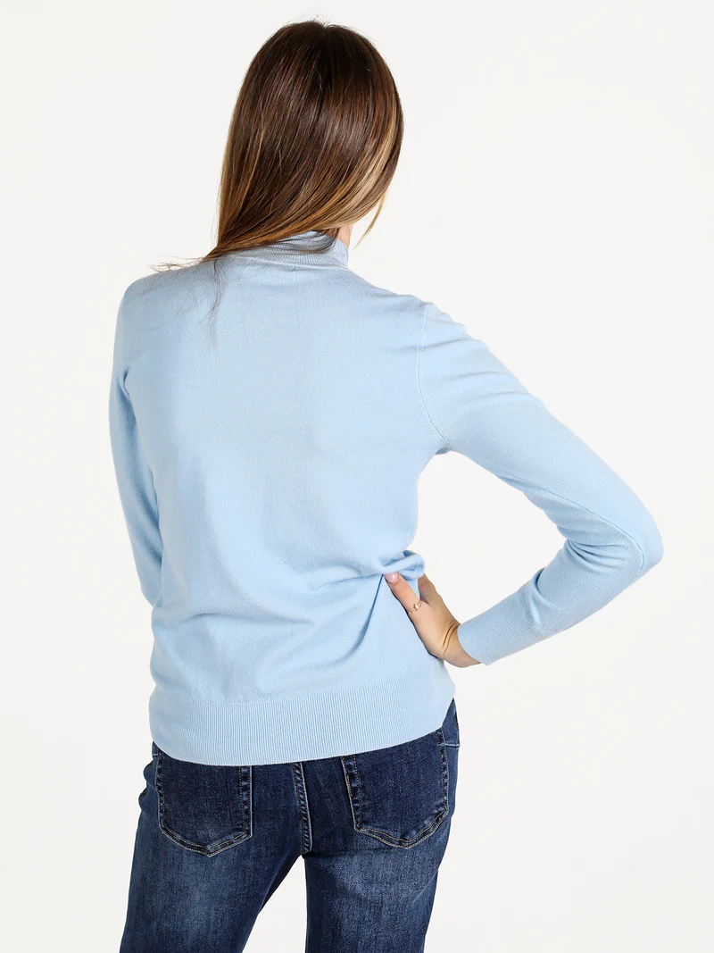 Pullover donna lupetto in maglia - azzurro