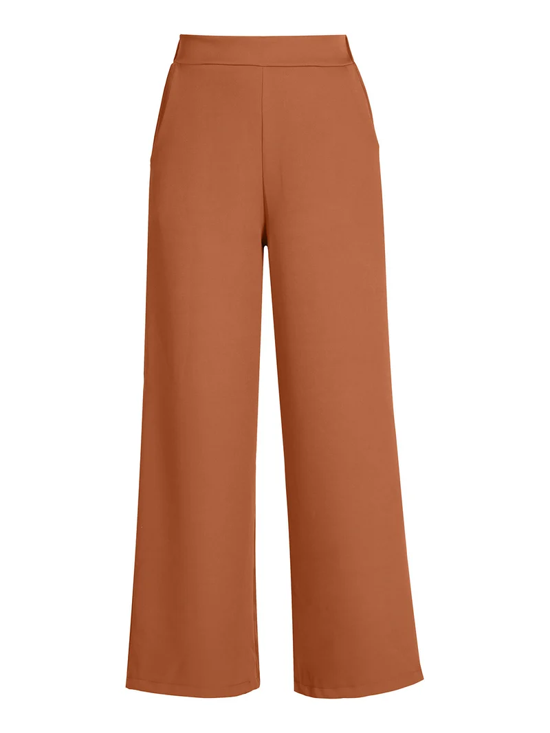 Pantaloni donna ampi a vita alta - marrone