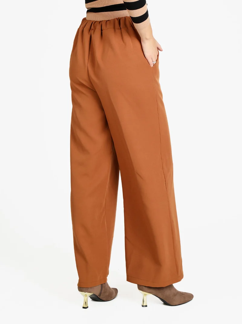 Pantaloni donna ampi a vita alta - marrone