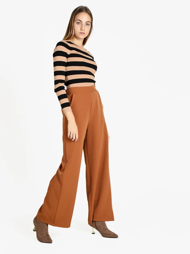 Pantaloni donna ampi a vita alta - marrone