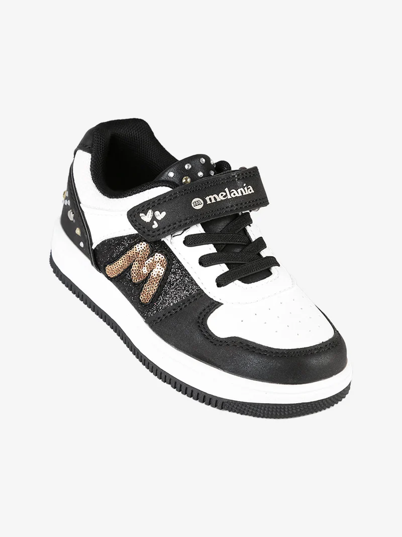 Sneakers bicolore da bambina con strass e cinturino a strappo - nero