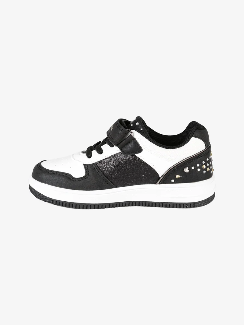 Sneakers bicolore da bambina con strass e cinturino a strappo - nero