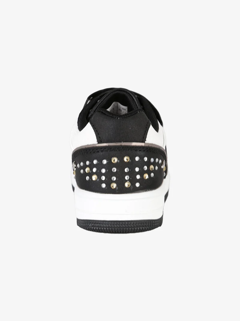 Sneakers bicolore da bambina con strass e cinturino a strappo - nero
