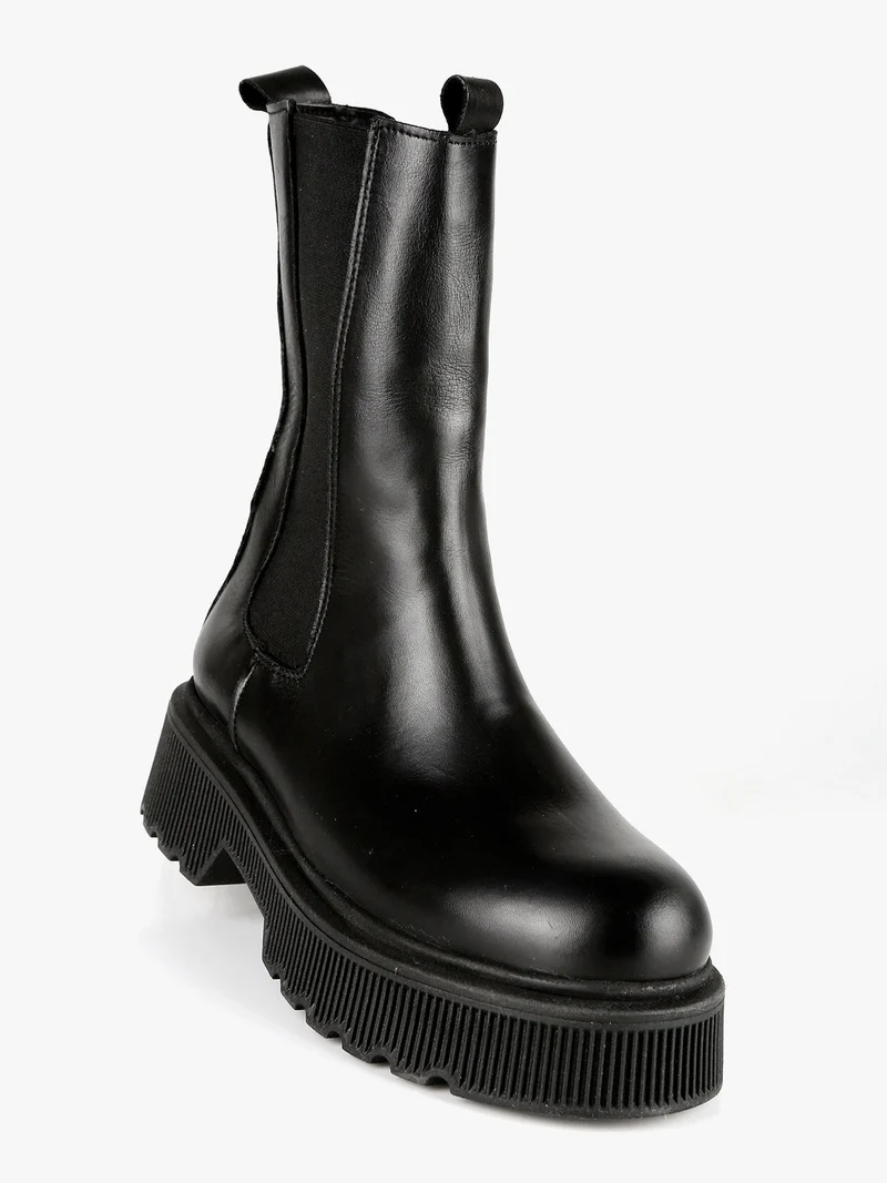 Stivaletti in pelle donna con tacco e plateau - nero