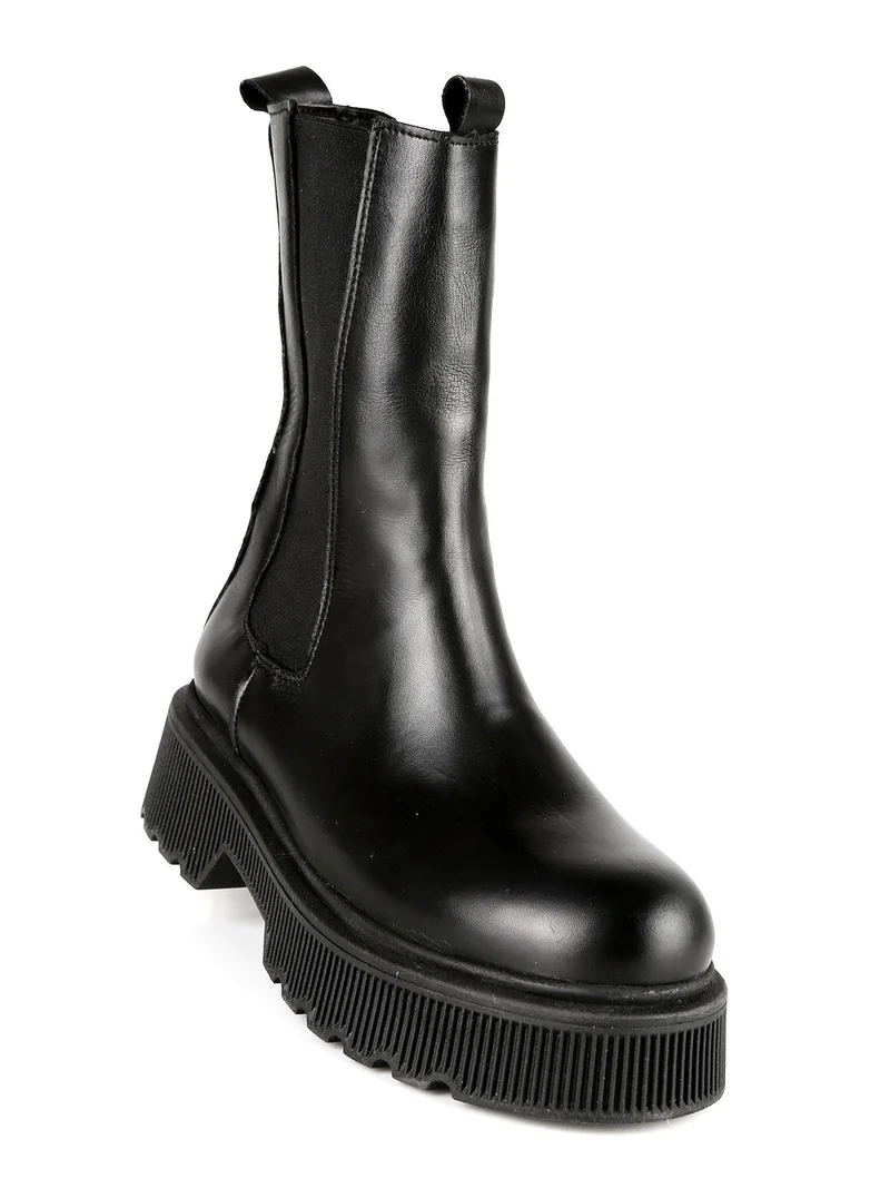Stivaletti in pelle donna con tacco e plateau - nero