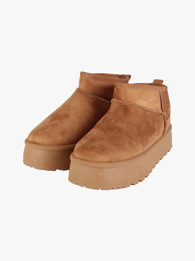 Stivaletti donna scamosciati con platform - cammello