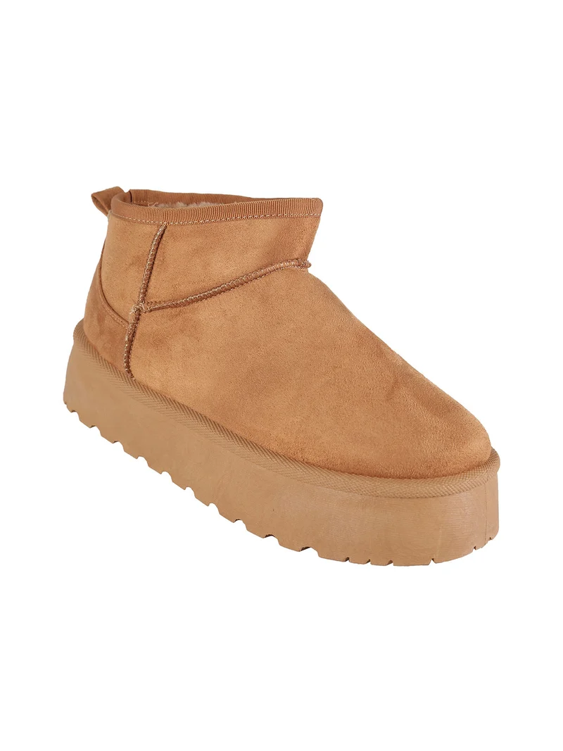 Stivaletti donna scamosciati con platform - cammello