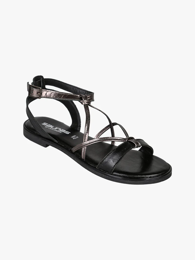 Sandali donna in pelle con cinturino e fibbia - nero