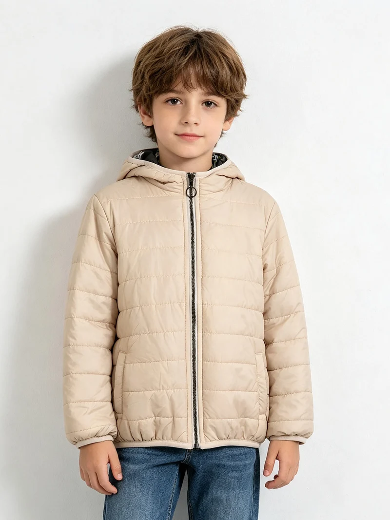 Giubbino 100 grammi da bambino reversibile con cappuccio e zip - beige